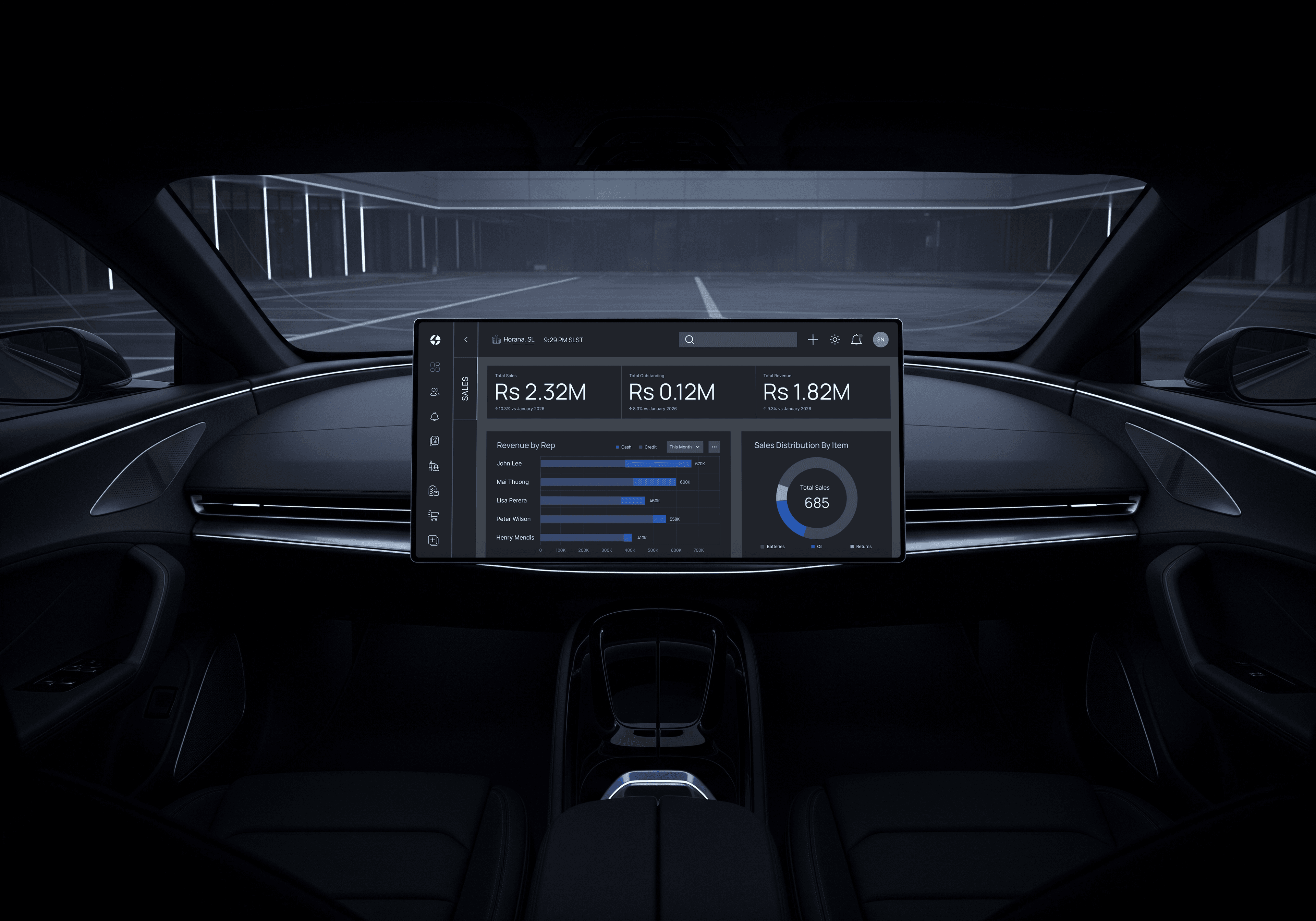 Car display mockup EON Series — in-dashboard solution